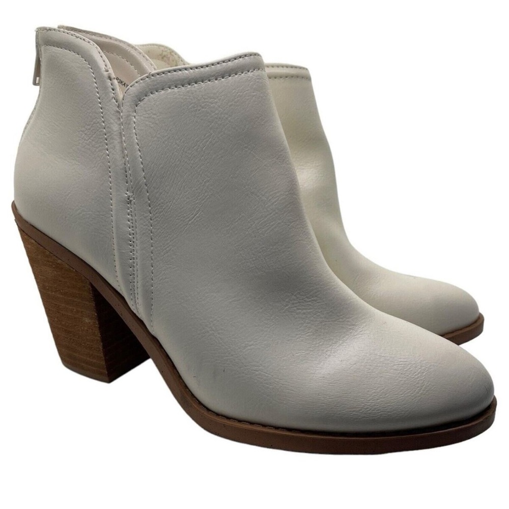 NEW Joie Kayden Cream Stacked Block Western Zip Back Comfort Bootie Shoes, 8.5